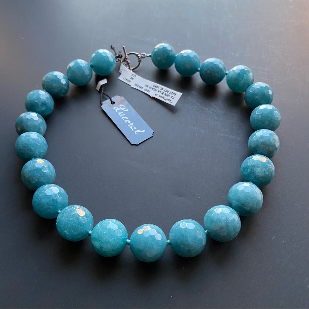 Lucoral women’s SS blue agate beaded necklace- 18”